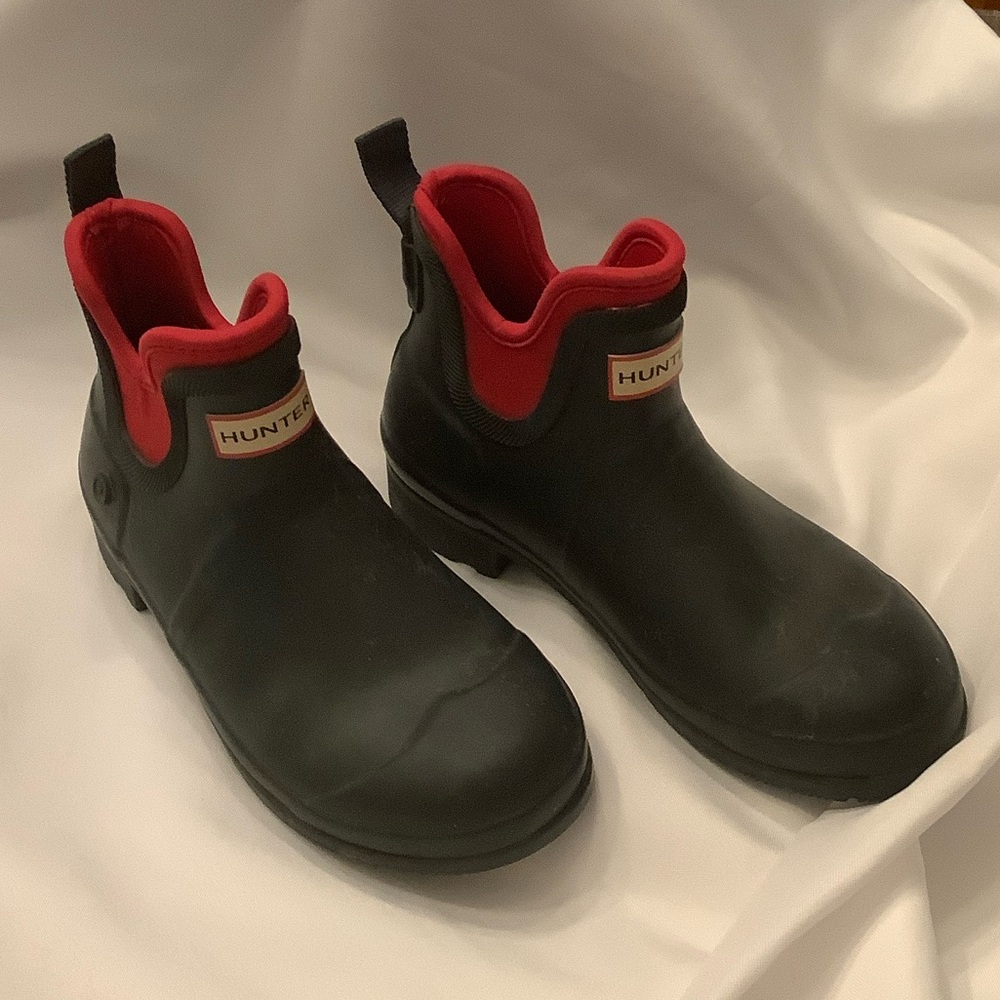 Hunter Black Ankle Boots with Red Trim